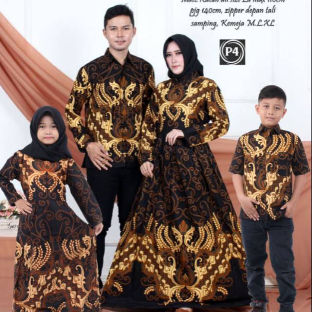 Saroja (089) Couple Keluarga Batik Gamis Batik Katun Premium Motif Mahkota Kuning