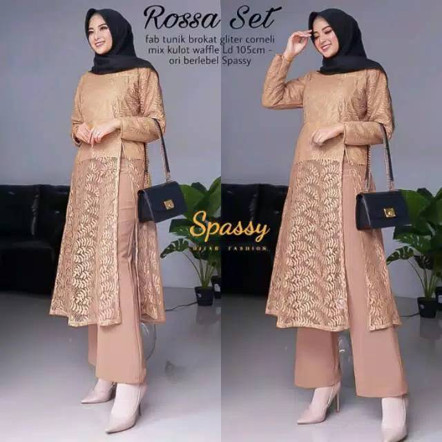 ROSA SET (satu set tunik dan celana)/ broklat set/ setelan brukat/brukat set/ bisa seraham