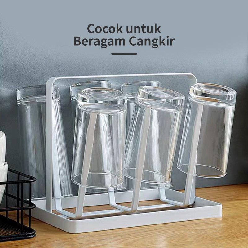 [BISA COD] RAK GELAS AESTHETIC Perlengkapan Dapur Dengan Cup Holder 6 Slot rak gelas cangkir Perlengkapan Dapur Tempat Peniris