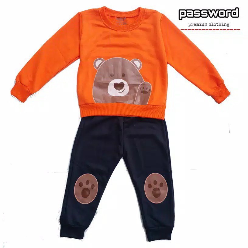 HappyOliver PASSWORD BE-AR CHOCO Setelan Sweater 1 - 7 Tahun Baju Anak BerKualitas