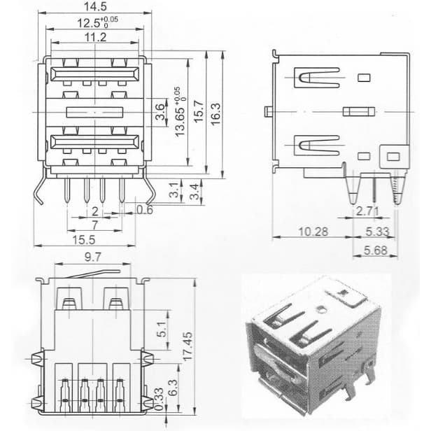 DOUBLE  CONNECTOR SOCKET USB TYPE A (KONEKTOR USB TIPE A DOUBLE)