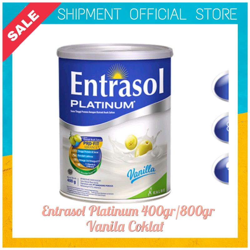 

SHIPMENT - Entrasol Platinum Senior Coklat Vanila 400gr 800gr Susu LANSIA Chocolate Vanilla KALBE