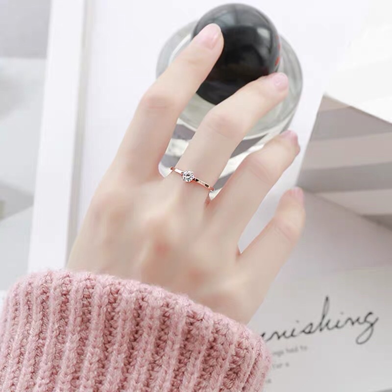 Cincin Titanium Single Diamond Korea Style Fashion Elagan Style