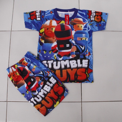 SETELAN ANAK PRINTING STUMBLE GUYS/BAJU KAOS PRINTING STUMBLE GUYS USIA 2-12THN