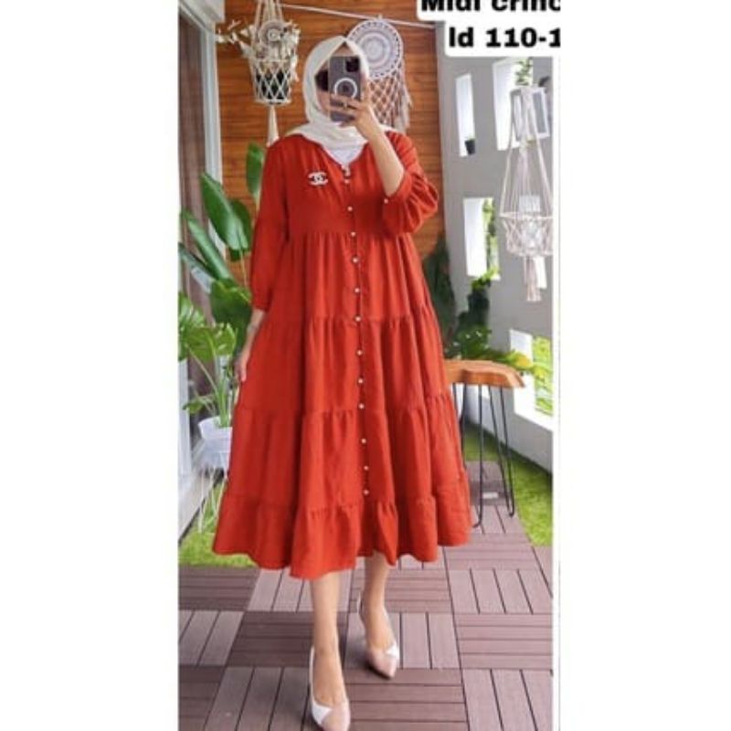 DRESS RAYON/ GAMIS RAYON/ GAMIS KANCING/ AHESA MAHESA MIDI DRESS RAYON POLOS SUSUN CANDA FULL KANCING