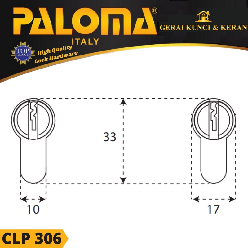 KUNCI Double Cylinder PALOMA CLP 306 DELUXE 60MM HITAM MATT BLACK