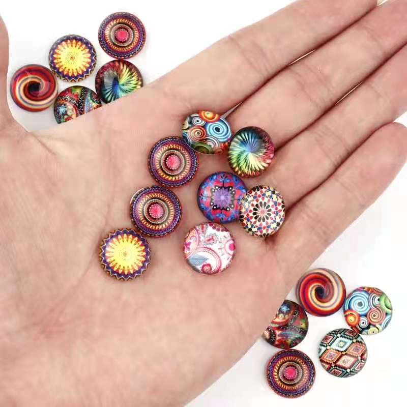 Campuran Kaleidscape Mata Foto Kaca Cabochon Uk 14mm Perhiasan Bulat Liontin/Anting Harga/20pc