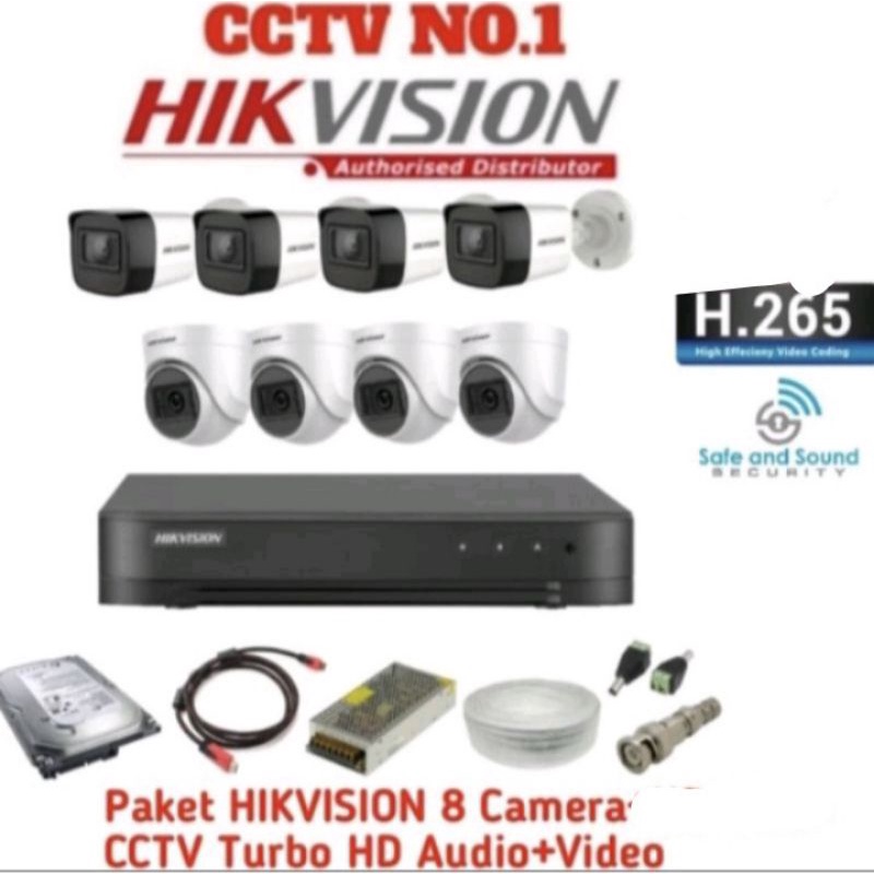 PAKET CCTV HIKVISION 2MP 8 CHANNEL 8 KAMERA AUDIO / COLORVU Komplit