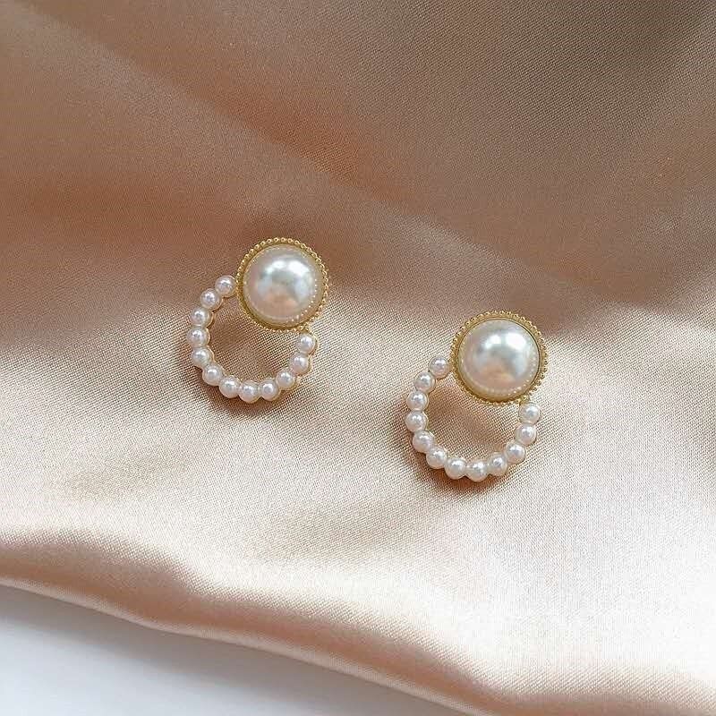 Anting Hoop Aksen Mutiara Gaya Korea anting tusuk korea titanium anti karat