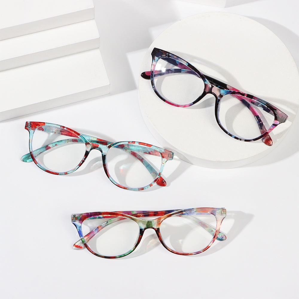 ROW Women Reading Glasses Comfortable Eye Protection Anti-Blue Light Eyeglasses Portable Elegant Fashion Flowers Vintage Ultra Light Frame/Multicolor