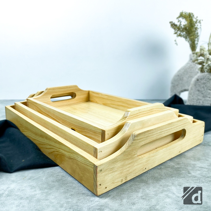 DADALALA (1 Set Isi 3) Tray Kayu / Nampan Kayu Aesthetic Untuk Hantaran dan Montessori, Bahan Kayu Pinus - 2 Varian