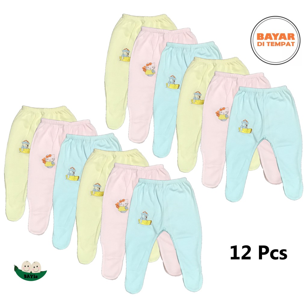 BAYIe - 12 Pcs Celana Panjang Bayi BUNTU/TUTUP Warna LILY Kualitas PREMIUM Bahan TC tebal 0-12 bulan