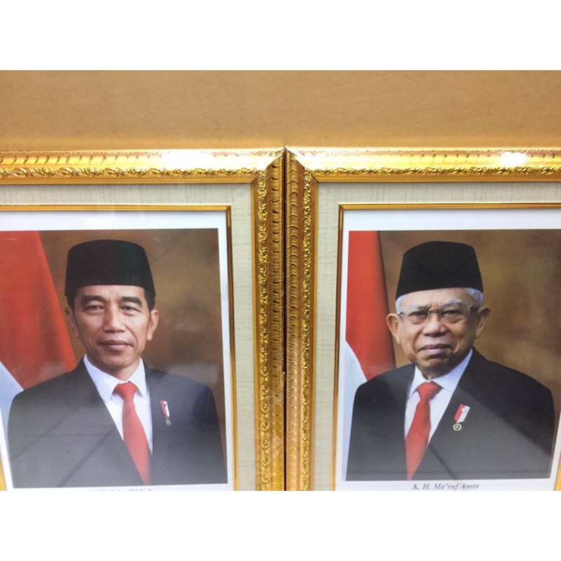 Bingkai frame figura presiden wakil dan pajangan garuda pancasila satu set motif linen 35x45cm