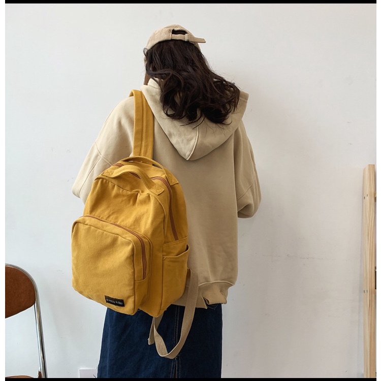 Tas Ransel Kanvas Polos Alpha Unisex Korean canvas backpack Import sekolah kuliah remaja perempuan ulzzang