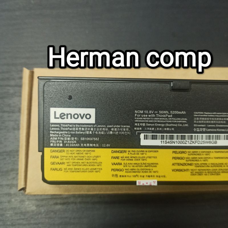 Original Baterai Lenovo Thinkpad T470 T480 T570 T580 P51S A475 61+ 6Cell