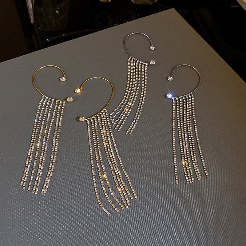 Fancyqube Fancycube Anting Gantung Model Rumbai Berlian Berkilau Tanpa Tindik