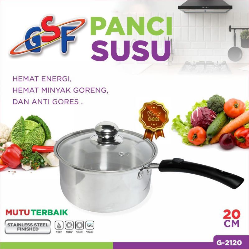 panci susu gsf 20 cm saucepan stainless gsf tutup kaca