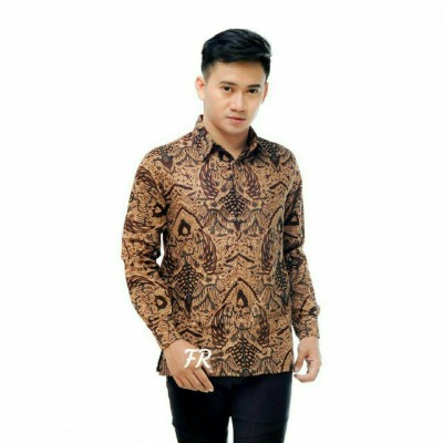 Kemeja Batik Pria Lengan Panjang Size M L Xl Xxl  Bswart Batik Hrb026 Kenongo Hem Panjang Padi