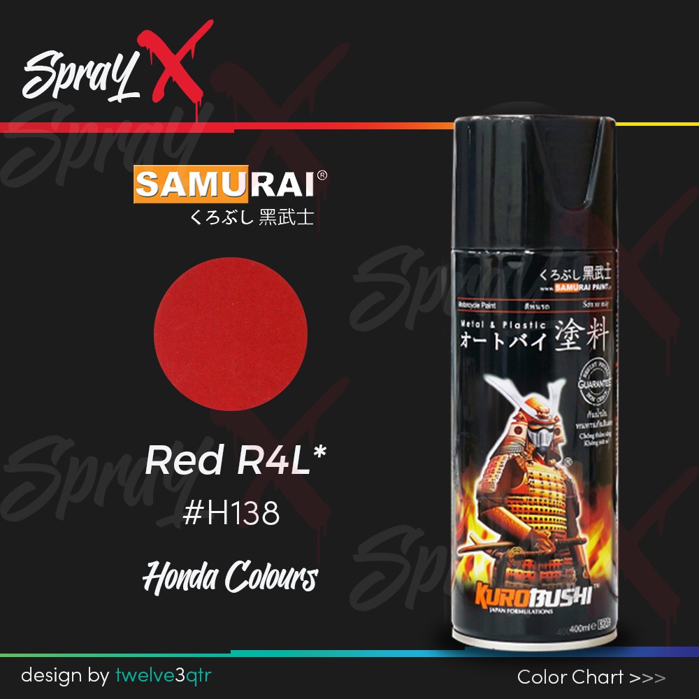 SAMURAI PAINT HONDA RED R4L H138 / MERAH CANDY HONDA #H138 400ML - CAT AEROSOL KUALITAS KOMPRESOR