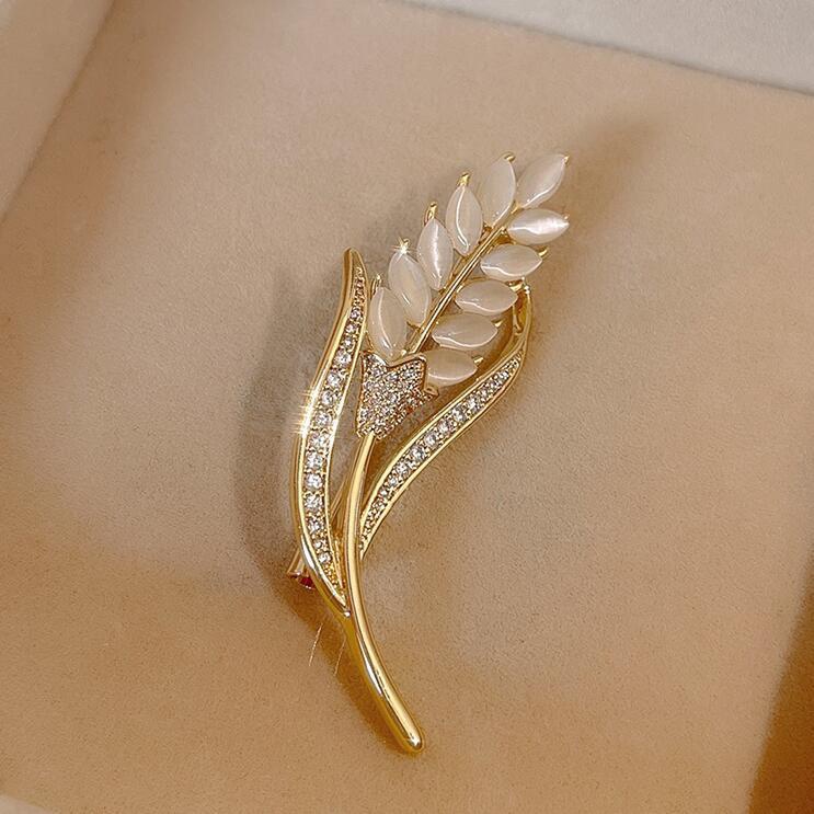 Bros Bentuk Daun Warna Emas Gaya Korea Untuk Wanita aksesoris brooch tuspin  pin