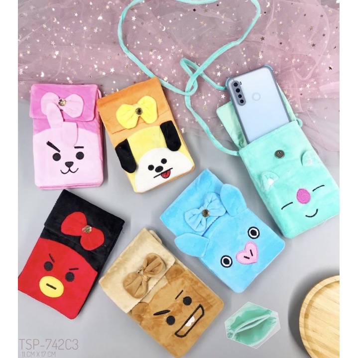 TAS ANAK BT21/TAS SLEMPANG TUTUP MAGNET BT21/TAS HP SLEMPANG BT21