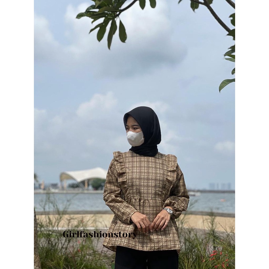 BEFAST - ZFS OOTD Wanita Blouse FICA / CIRELEA BLOUSE / Blouse Motif / Blouse Lengan Panjang / Blouse Motif Kotak-Kotak / Blouse Casual / Blouse Wanita Kekinian / Blouse Terbaru 2022