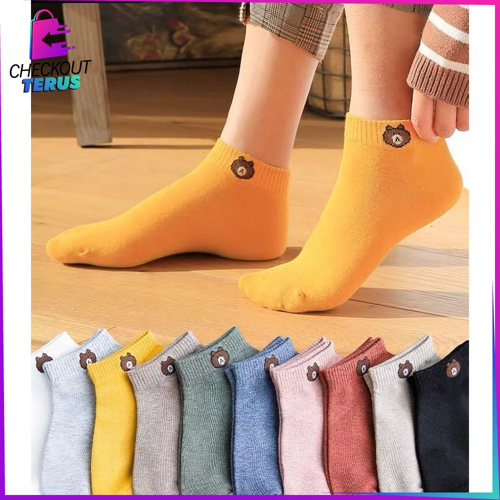 CT P32 33 Kaos Kaki Pendek Kaus Kaki Wanita Pria Motif Brown Kaos Kaki Dewasa Kaos Kaki Ankle Daisy Korea Style