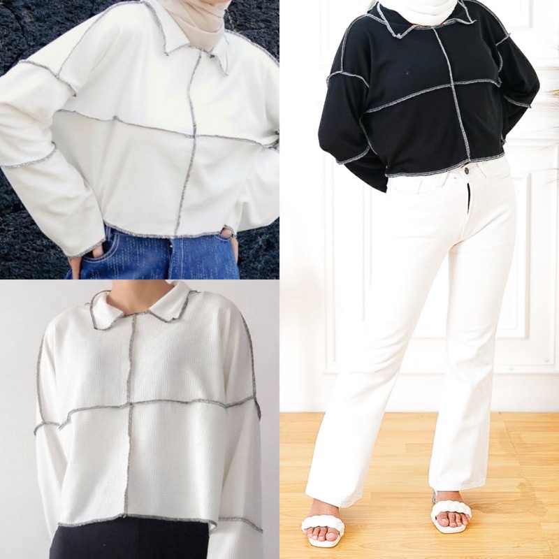 BEFAST - ZEC OOTD Wanita Blus EINA / Dust In XXl Oversize Rib Contrast Top / Blouse Wanita Kekinian / Blouse Terbaru / Blouse Hits Wanita / Blouse OOTD Wanita