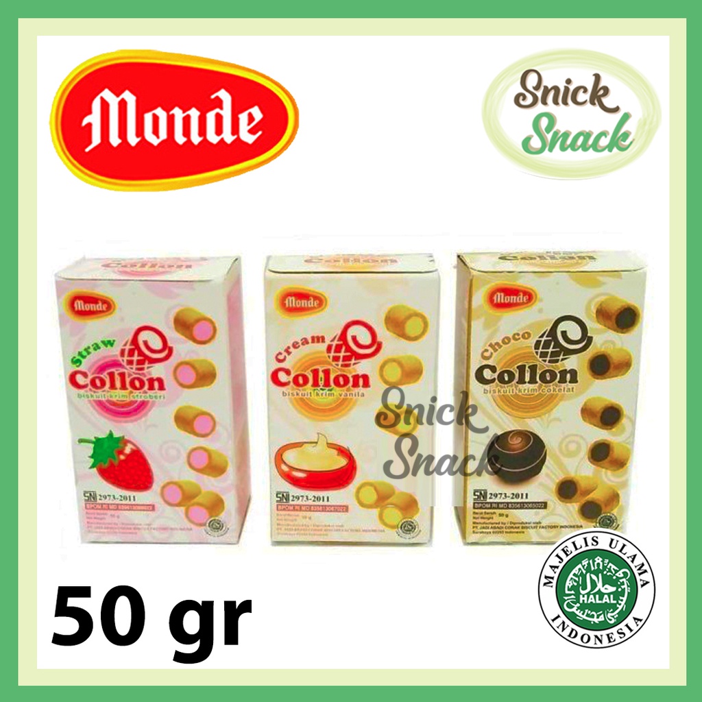 

Monde Collon Biskuit Snack Anak Krim Vanilla Coklat Stroberi 50 gr Cemilan Balita