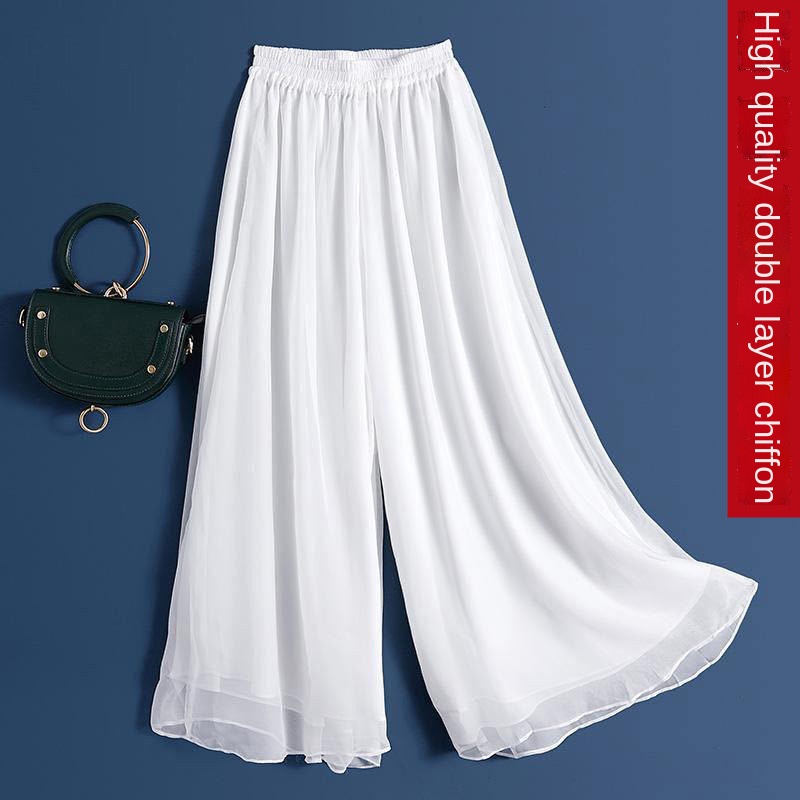 Draping chiffon double-layer wide-leg pants ethereal swing dance skirt versatile high waist pants lo