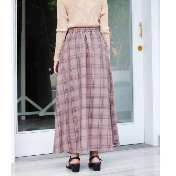 ROK REMPEL PANJANG  DEWASA MOTIF KOTAK ROK FLANEL TARTAN  KOTAK KOTAK KOREA {PDJ.02Jn22ѕ}