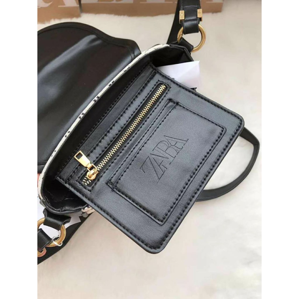 Tas Selempang Zar4 Wanita Black White Shoulder Bag #12652