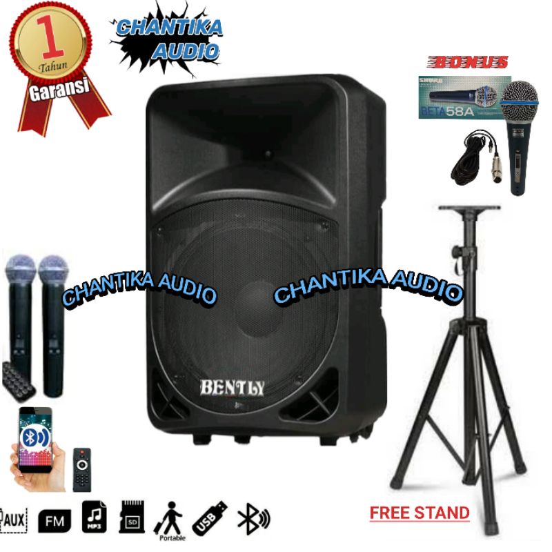 Speaker Aktif 15 inch Bently Original Portable wireless meeting Free stand speaker bluetoot speaker full bass