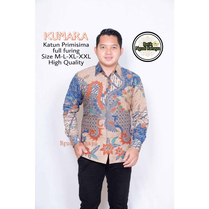 Kemeja batik premium lengan panjang warna biru / batik cowok terbaru 2022 KUMARA / baju batik lengan panjang full furing / batik pria keren ori solo