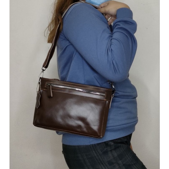 Tas Hiyori kulit sapi Clutch Cewek Perempuan multifungsi