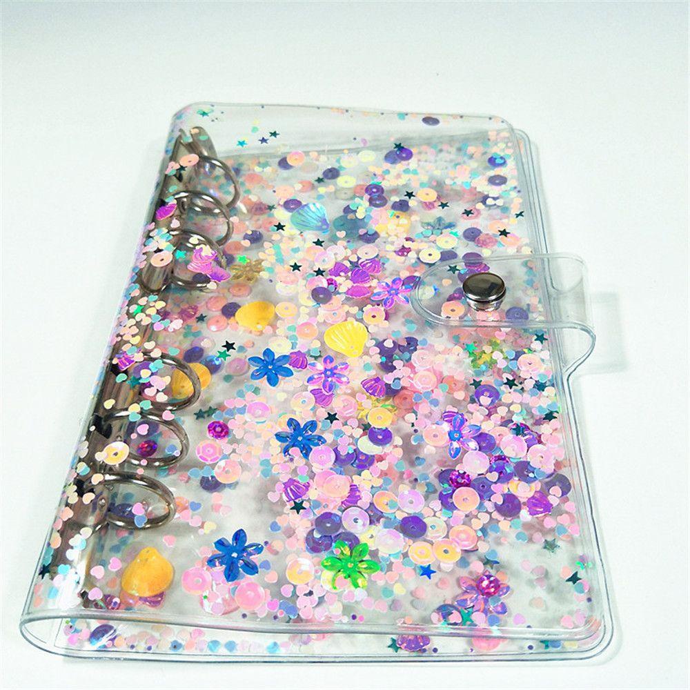 AUGUSTINA Office Supplies Glitter Sequins Stationery Notepad Cover Notebook Cover Planner Protector Transparent Loose Leaf Folder Journal School Supplies Loose-Leaf Cover Binder Cover