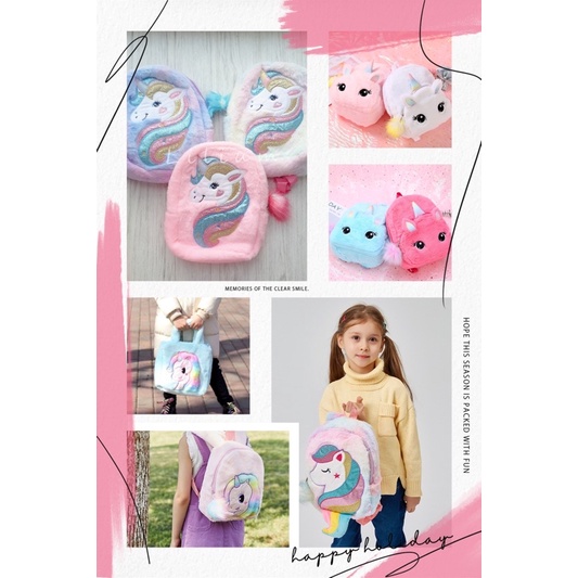 Ransel Tas Unicorn Bulu Fluffy TU018 TU049 TU050 TU060 tas selempang sekolah tk sd paud anak perempuan backpack