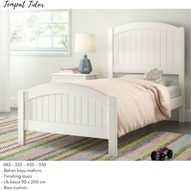 Tempat Tidur Single Anak Laki-laki, Kasur Cowok Warna Putih Murah, Ranjang Kayu Anak Minimalis