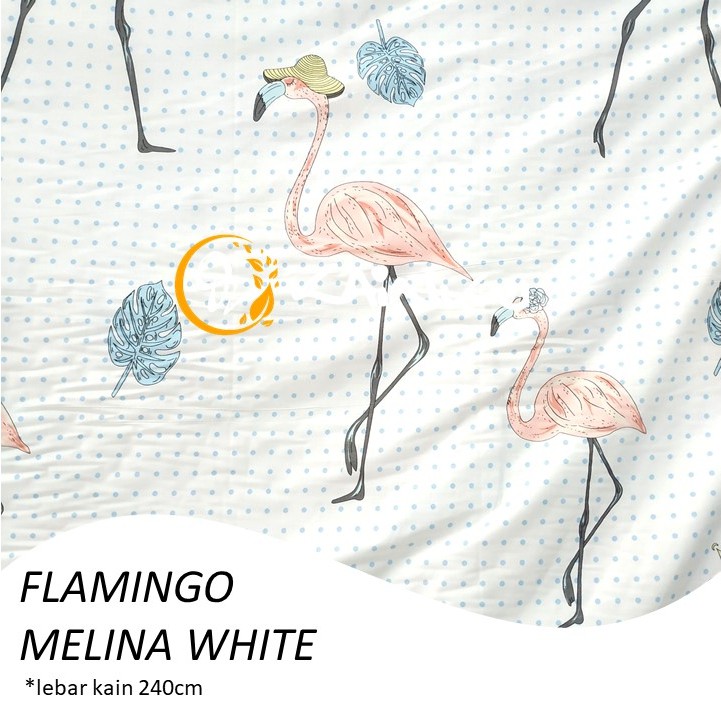 KAINKU - Kain Meteran Katun Lokal CVC &quot;FLAMINGGO MELINA WHITE&quot; (harga 1 meter)