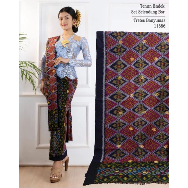 tenun endek Palembang set selendang dg Tretes emas