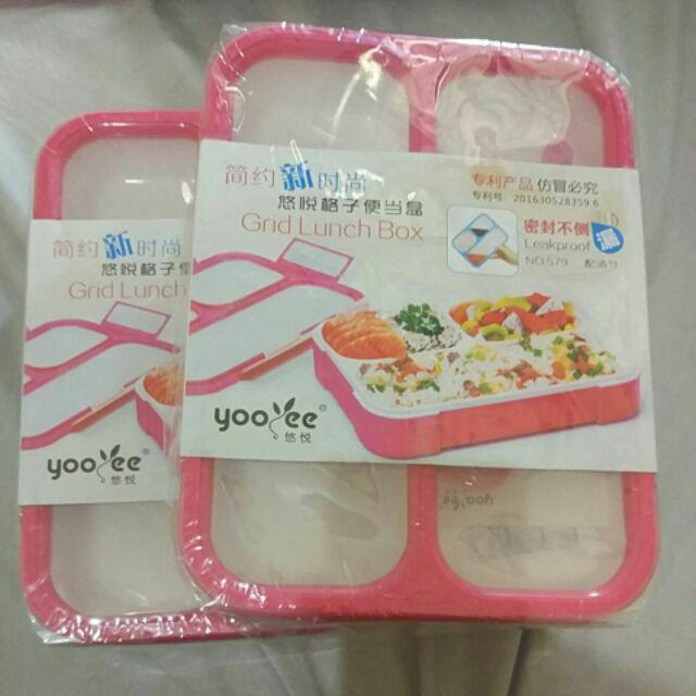 Lunch Box /kotak Makan Lunch Box Yooyee 3 Sekat / Grid Leak Proof Bento / Kotak Bekal