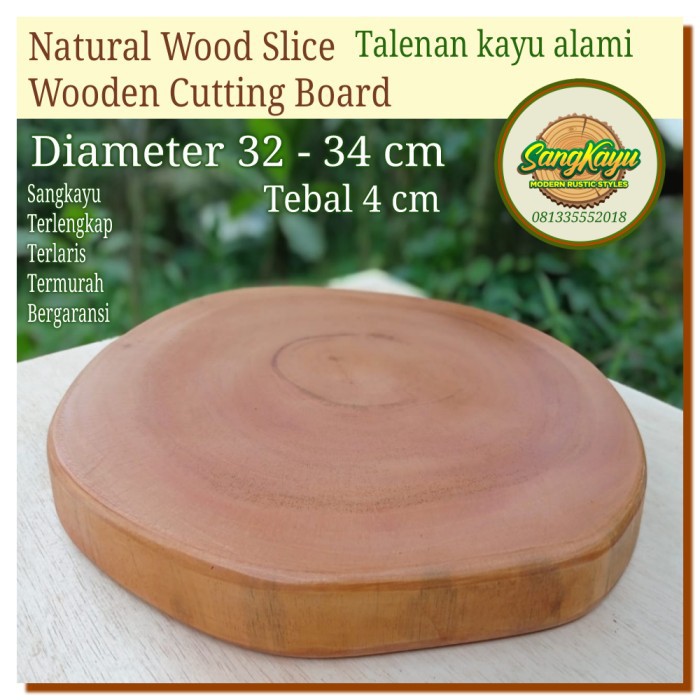 Talenan kayu besar 32-34x4cm bentuk alami tatakan kayu wooden cutting