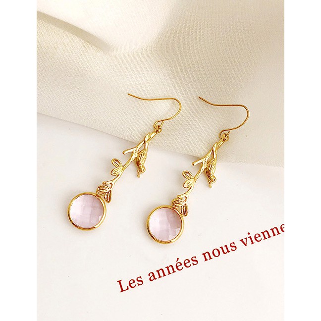 LRC Anting Gantung Fashion Gold Color Round Shape Decorated Earrings