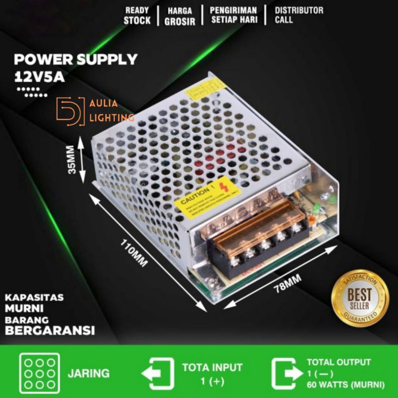 Power supply 12v 5a murni 60w switching 5 amaper real kapasitas 60 Watt for cctv led strip Audio