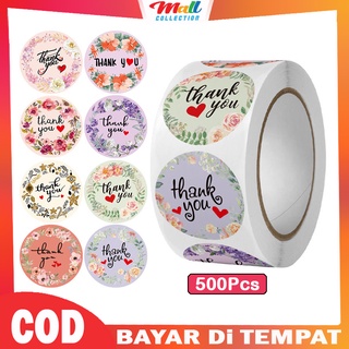 MALL - Sticker Thankyou 1Roll (500Pcs) Label Segel Order Packing Motif Bunga Love Serbaguna STC01
