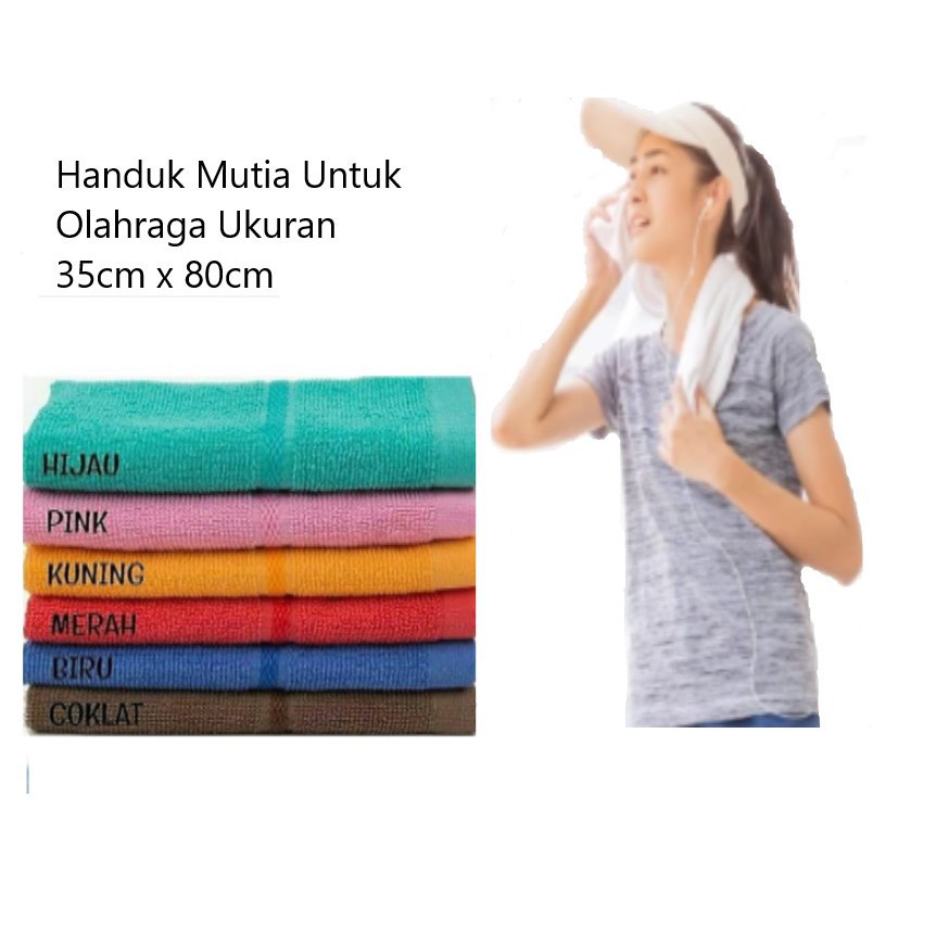 1 Pcs Handuk Leher / Olahraga - Polos Merk Mutia - Cotton 35x80cm - Random Warna