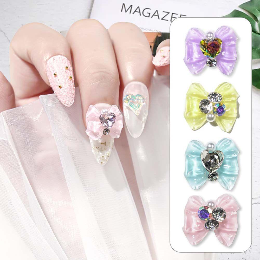 Mxbeauty Bow Nail Art Dekorasi Warna-Warni Manis Mutiara Imitasi Fashion Ikatan Simpul Hiasan Kuku 3D Perhiasan Kuku