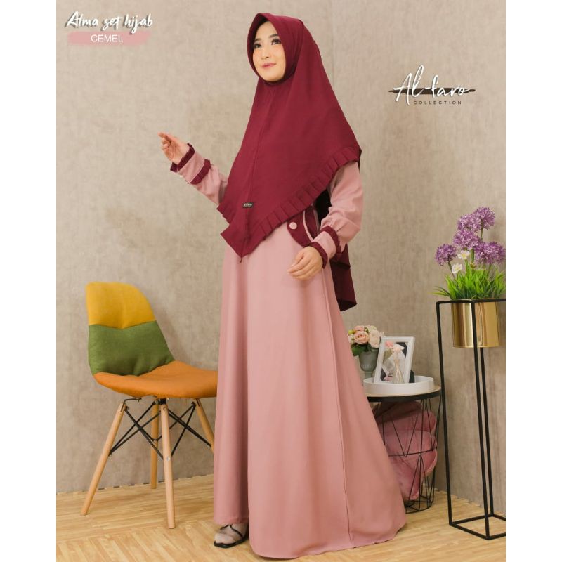 Gamis Alfaro Alma Set Syari Original Alfaro Ity crepe Termurah COD Realpic Berlabel Fashion Muslimah