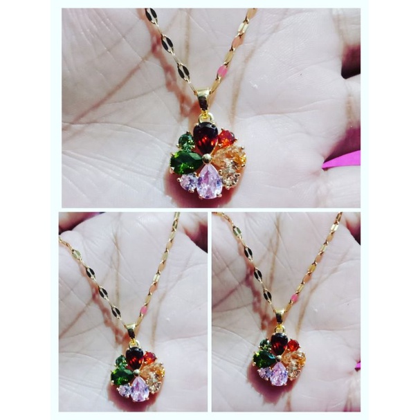 kalung titanium liontin batu permata bunga