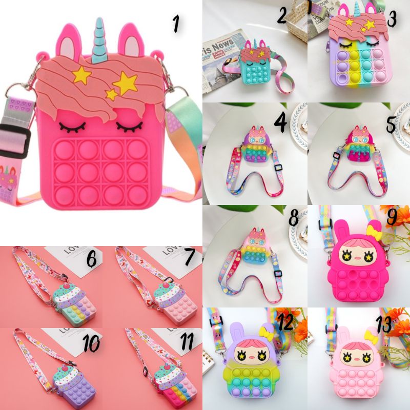 tas jelly anak unicorn popit rainbow